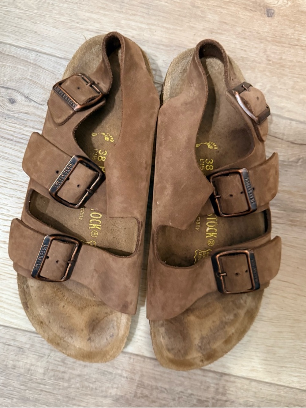 Birkenstock Milano Birko- VINTAGE Sandal Interior Detail with Gold Print Sz. 38